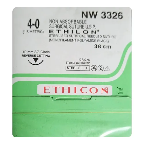 Ethicon Ethilon Sutures USP 4-0, 3/8 Circle Reverse Cutting - NW3326 -12 Foils
