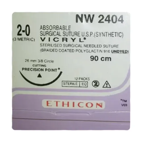 Ethicon Vicryl Sutures USP 2-0, 3/8 Circle Cutting - NW2404