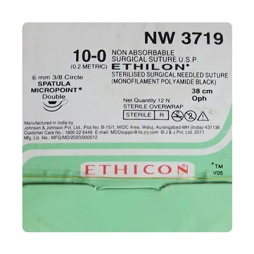 Ethilon Sutures USP 10-0, 3/8 Circle Spatulated Micropoint Double NW3719