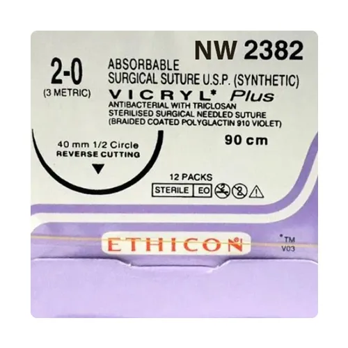 Ethicon Vicryl Sutures USP 2-0, 1/2 Circle Reverse Cutting - NW 2382