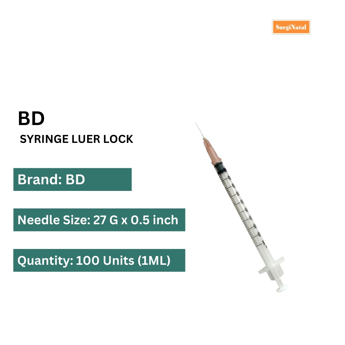 bd 1ml syringe with 27g needle -100 pcs box