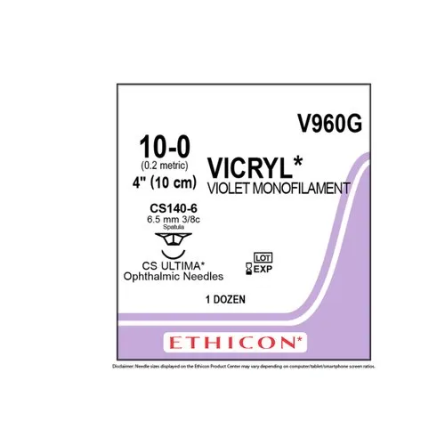 Ethicon Vicryl Sutures USP 10-0, 3/8 Circle Spatulated CS-Ultima CS140-6 - V960G