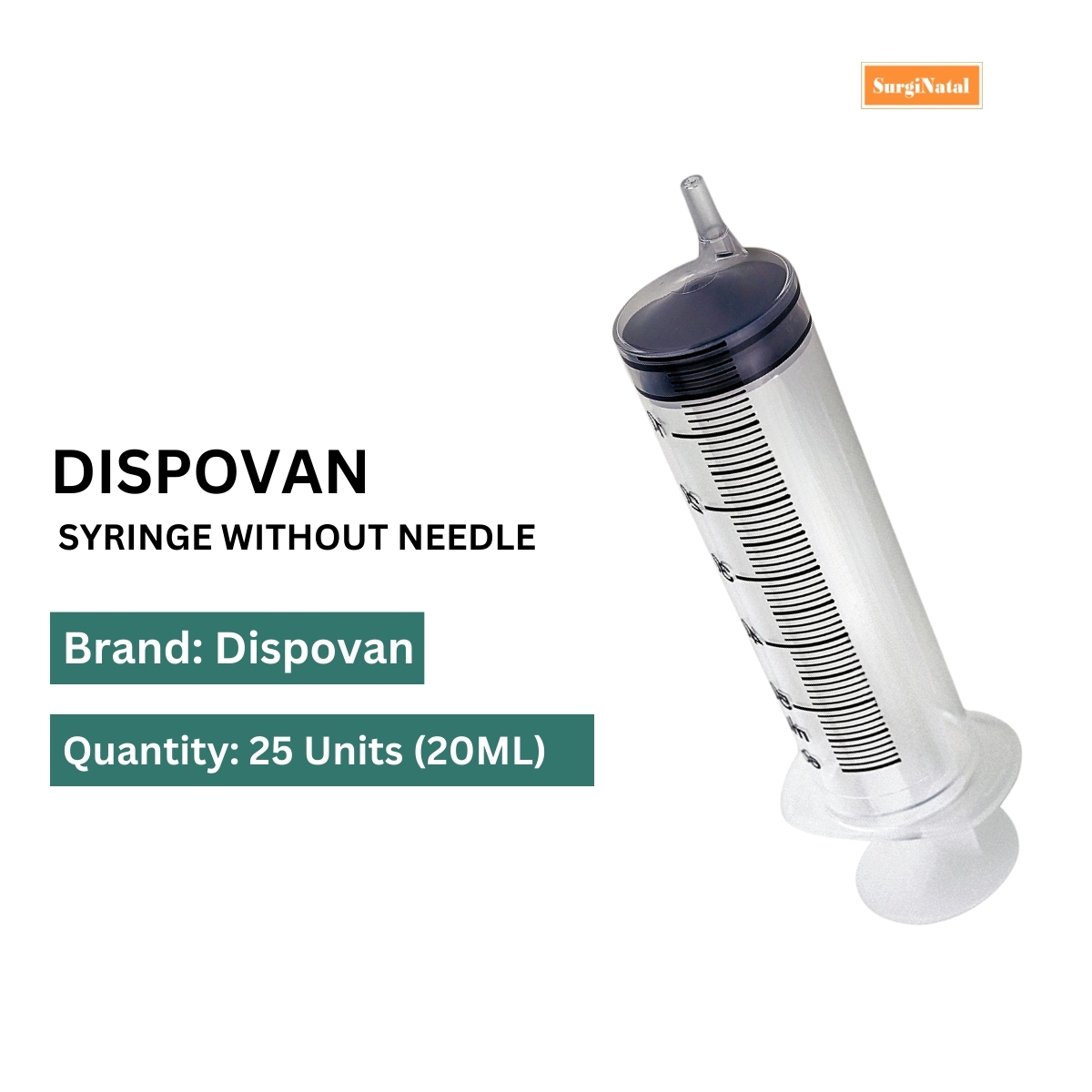 dispo van 20 ml syringe without needle - 25 units pack