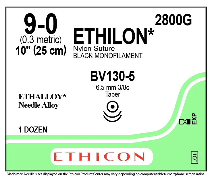 Ethicon Ethilon Sutures USP 9-0, 3/8 Circle Round Body Taper Double - 2800G