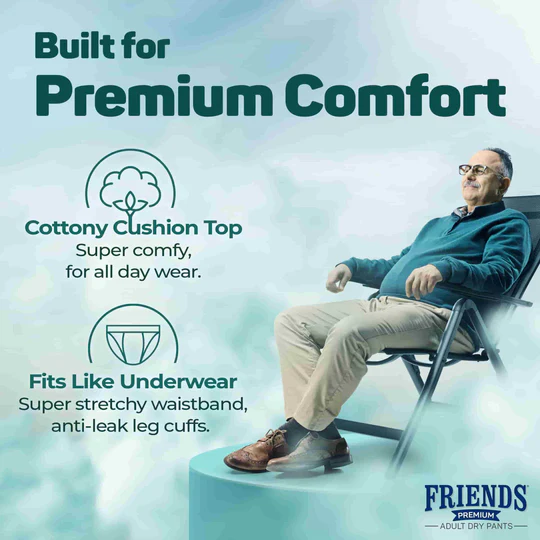 Friends Premium Adult Diapers Pant Style - 10 Count - M - Waist Size 25- 48  Inch ; 63.5-122cm - Medanand