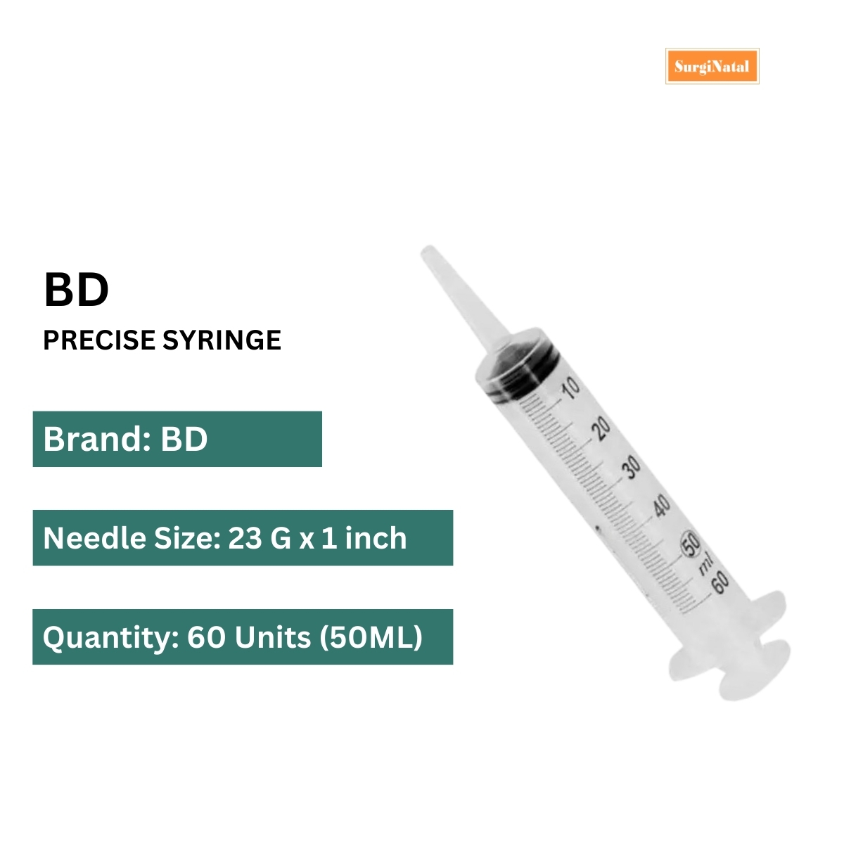 bd 50ml syringe with needle luer lok tip -60 pcs pack