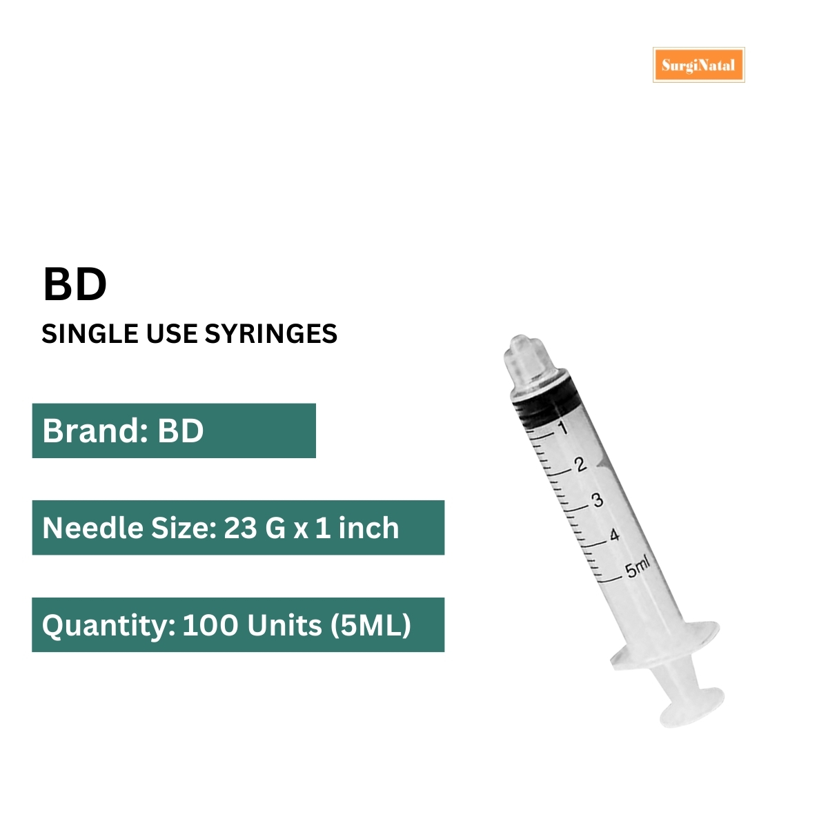 bd 5ml syringe luer lok -100 pcs box
