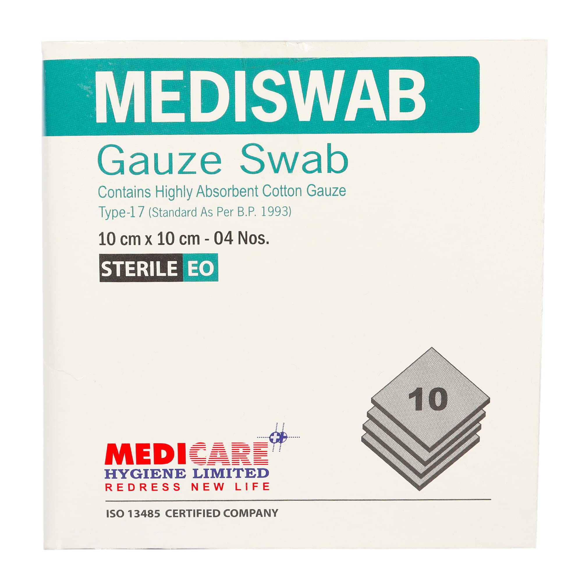 Mediswab Sterile Gauze Swab (10Cms X10Cms X8Ply) - 5*10 packs