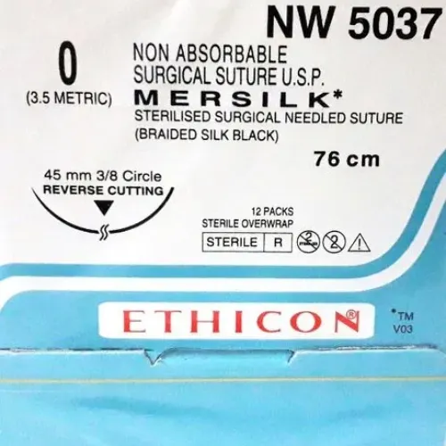Ethicon Mersilk Sutures USP 0, 3/8 Circle Reverse Cutting - NW5037