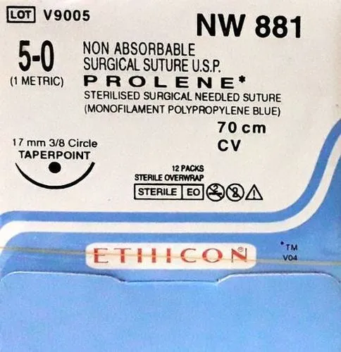 Ethicon Prolene Sutures USP 5-0, 3/8 Circle Round Body - NW881 -12 Foils