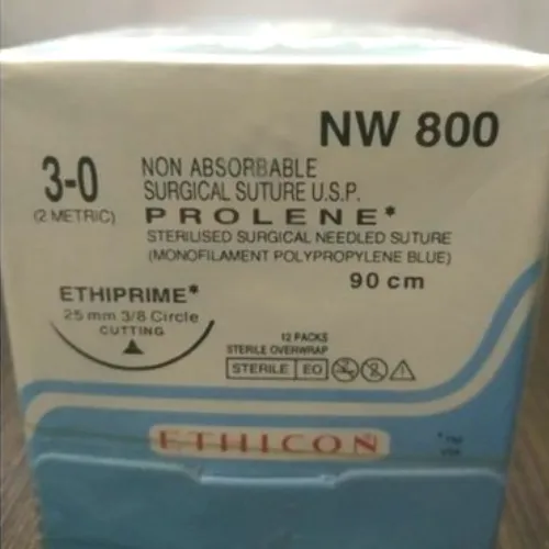 Ethicon Prolene Sutures USP 3-0, 3/8 Circle Cutting Ethiprime NW800 -12 Foils