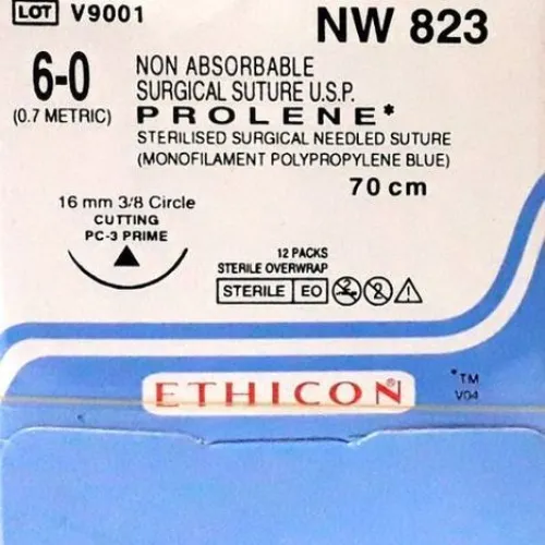Ethicon Prolene Sutures USP 6-0, 3/8 Circle Cutting Precision Cosmetic PC-3 NW823 -12 Foils