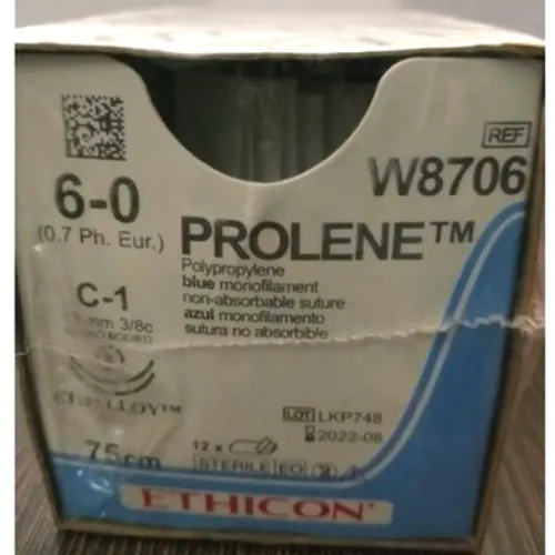 Ethicon Prolene Sutures USP 6-0, 3/8 Circle Round Body C-1 Double Needle W8706 -12 Foils