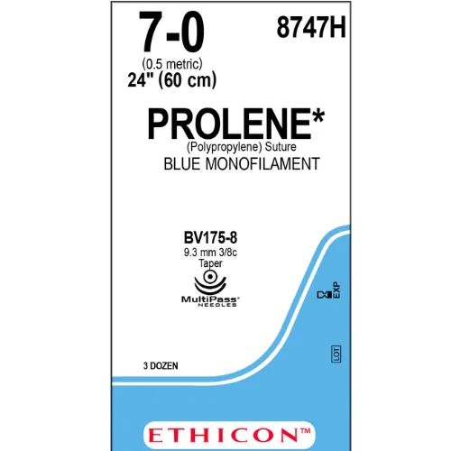 Ethicon Prolene Sutures USP 7-0, 3/8 Circle Taper Point BV 175-8 Double Needle 8747H - 36 foils