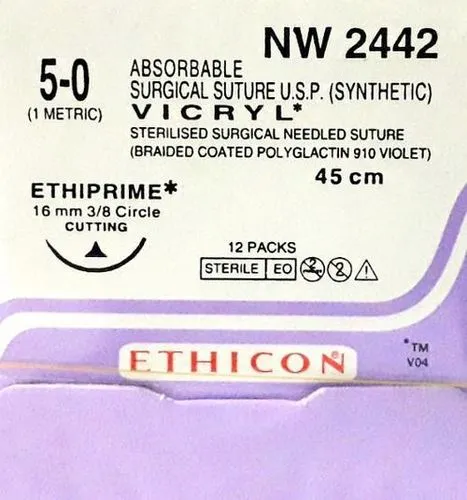 Ethicon Vicryl Sutures USP 5-0, 3/8 Circle Cutting PC 3 Ethiprime - NW2442