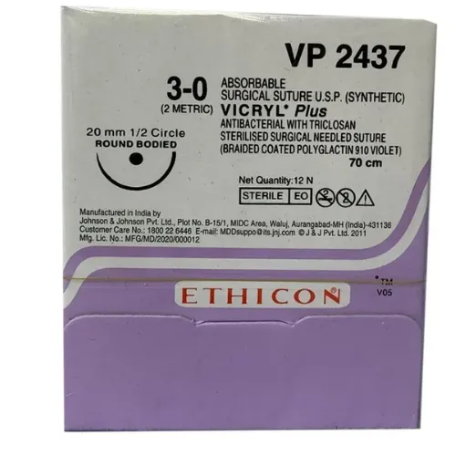 Ethicon Vicryl Plus Sutures USP 3-0, 1/2 Circle Round Body - VP2437