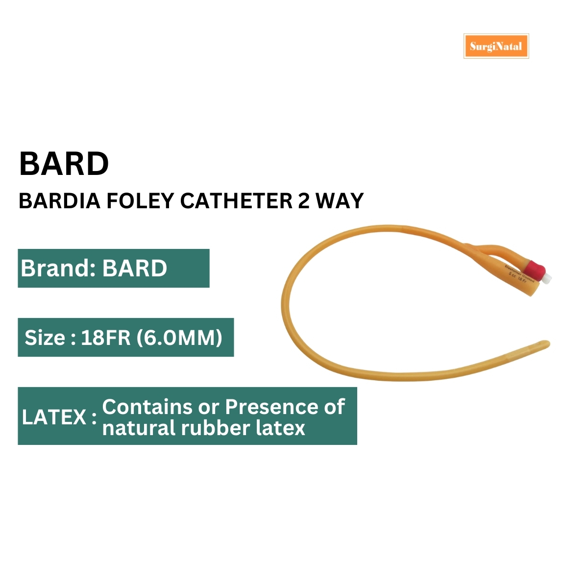 bardia foley catheter 2 way - 18fr (6.0mm)