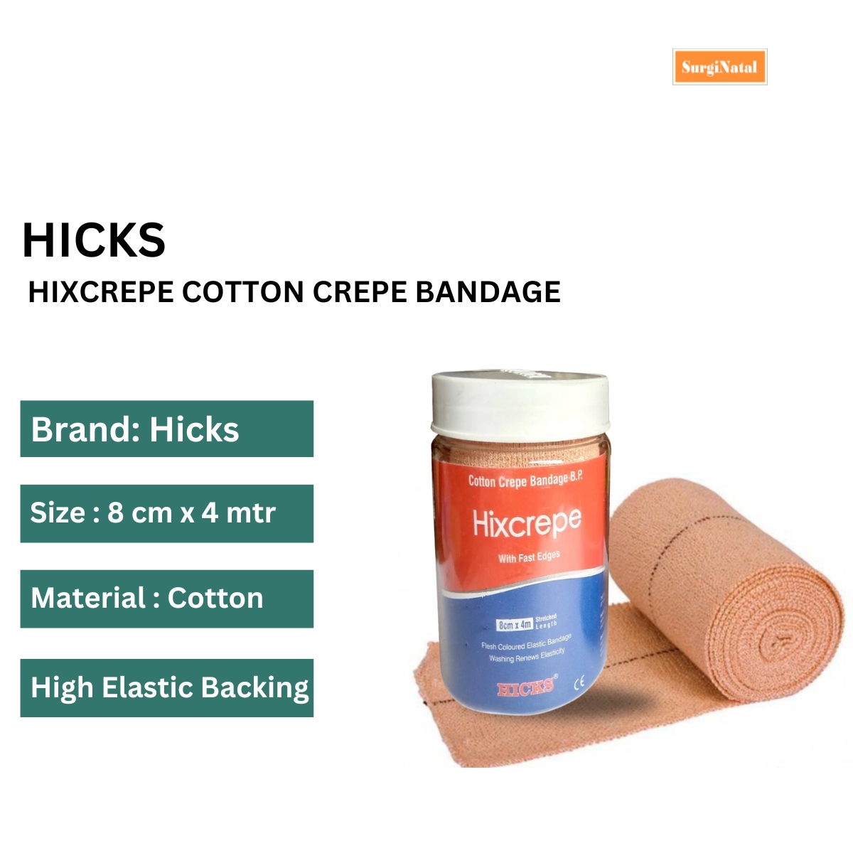 hicks hixcrepe cotton crepe bandage 8cm x 4m