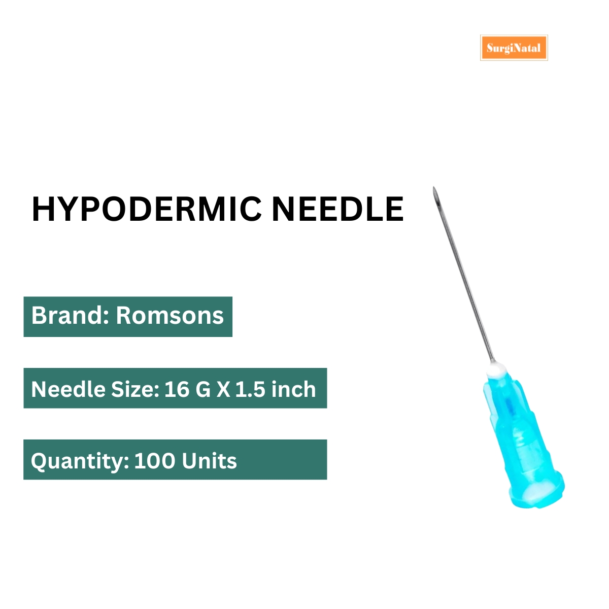 romsons hypodermic needle 16g*1.5 inch | pack of 100