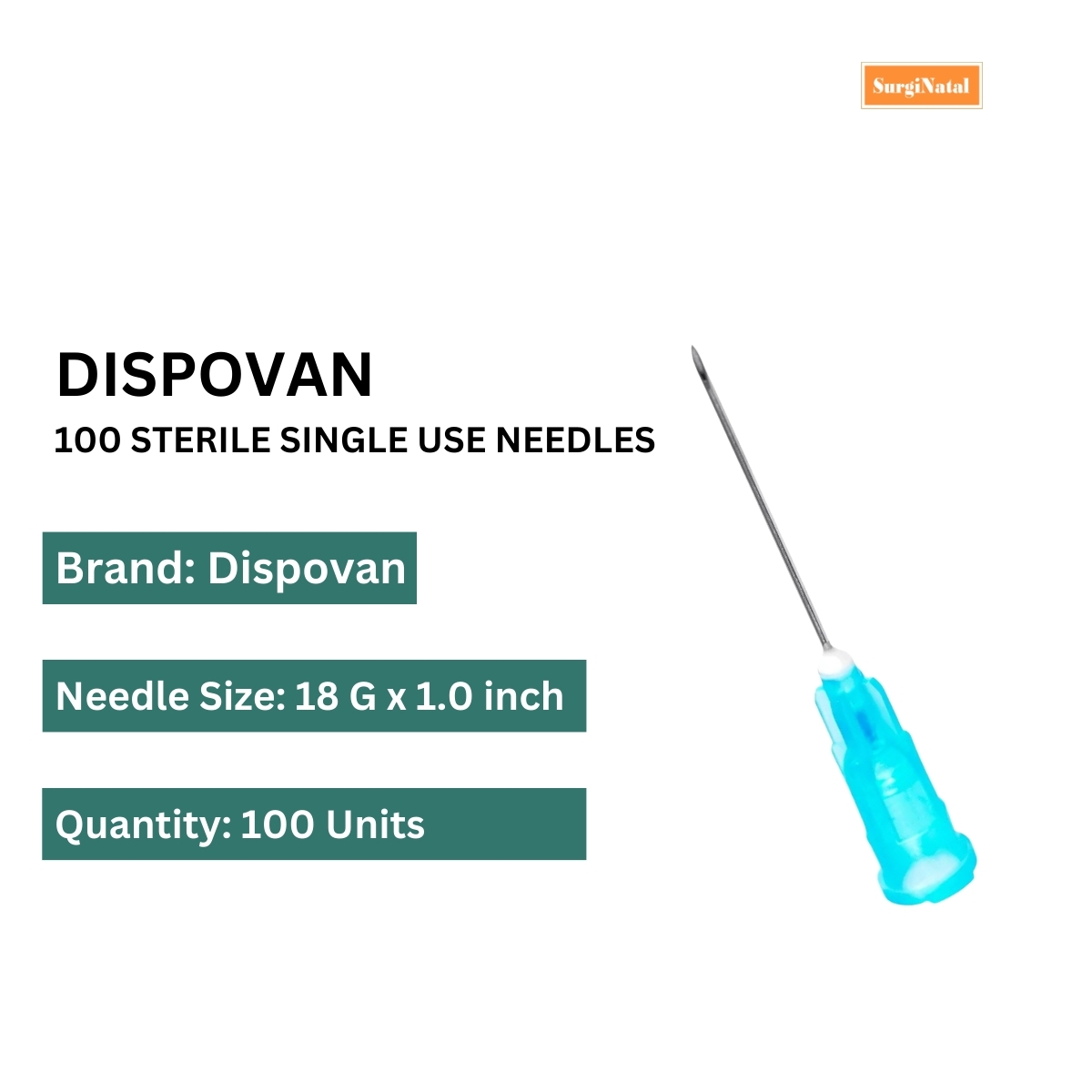 dispo van hypodermic needle - 18g*1.0 inch - 100 units pack