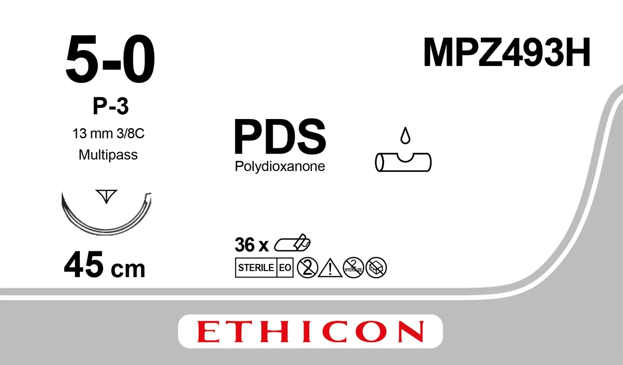 Ethicon PDS II Sutures USP 5-0, 3/8 Circle Prime Multipass - MPZ493H