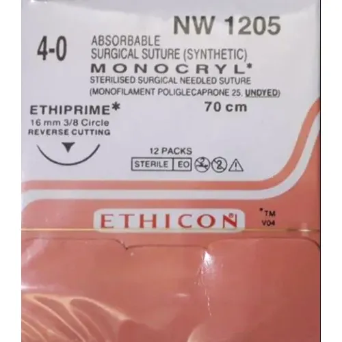 Monocryl Sutures USP 4-0, 3/8 Circle Reverse Cutting Ethiprime NW1205
