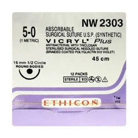 Ethicon Vicryl Sutures USP 5-0, 1/2 Circle Oval Round Body - NW2303