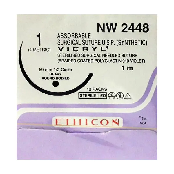 Ethicon Vicryl Sutures USP 1, 1/2 Circle Round Body Heavy - NW2448P
