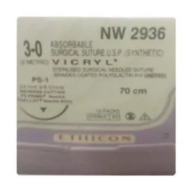 Ethicon Vicryl Sutures USP 3-0, 3/8 Circle Reverse Cutting PS-1 - NW2936