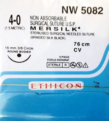 Ethicon Mersilk Sutures USP 4-0, 3/8 Circle Round Body - NW5082P