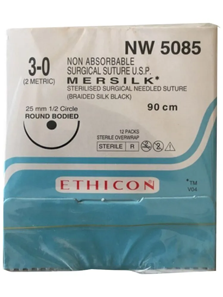 Ethicon Mersilk Sutures USP 3-0, 1/2 Circle Round Body - NW5085Ethicon Suture Mersilk NW5085P