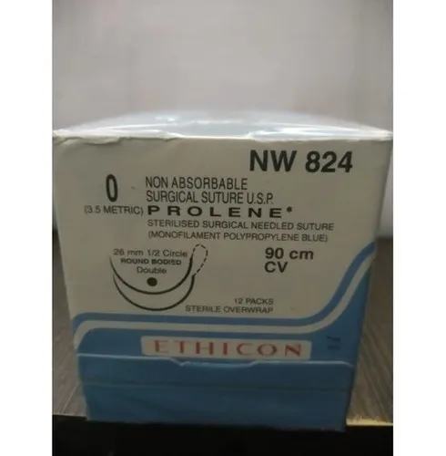 Ethicon Prolene Sutures USP 0, 1/2 Circle Round Body Double Needle NW824P