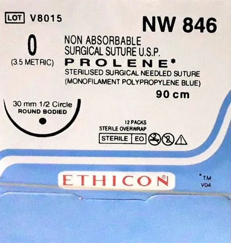Ethicon Prolene Sutures USP 0, 1/2 Circle Round Body - NW846