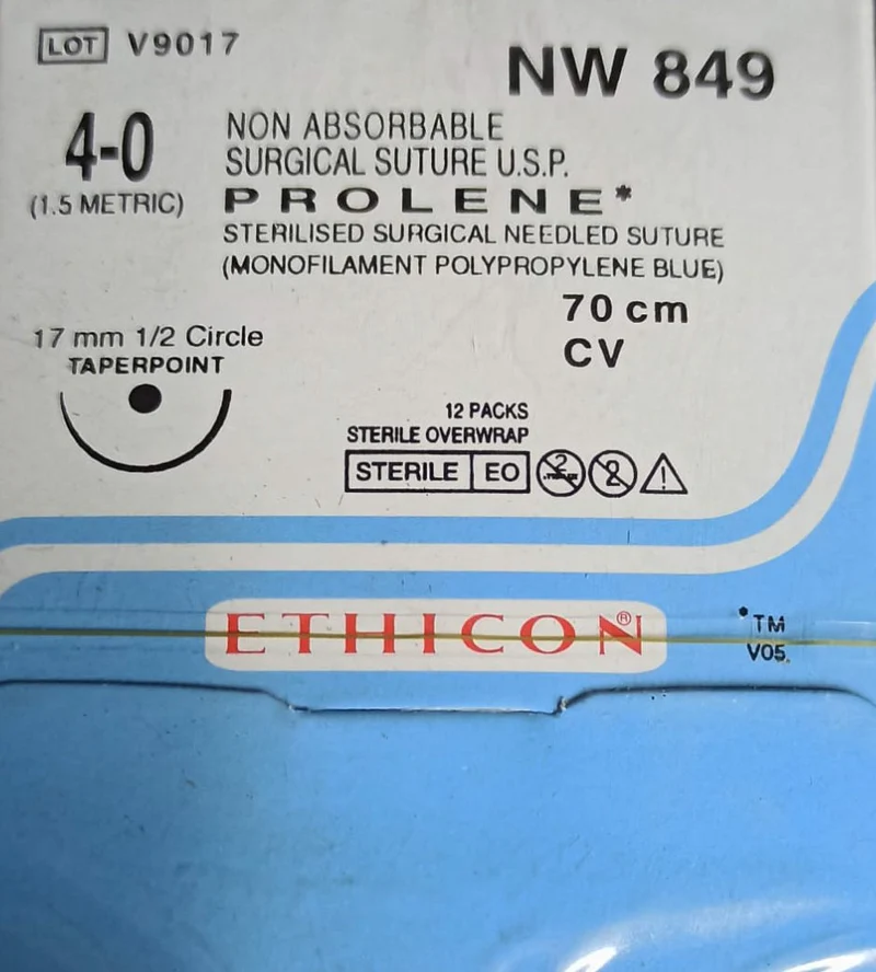 Ethicon Prolene Sutures USP 4-0, 1/2 Circle Round Body - NW849 -12 Foils