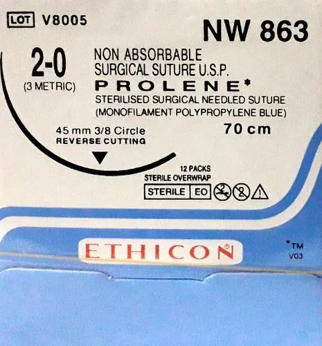 Ethicon Prolene Sutures USP 2-0, 3/8 Circle Reverse Cutting NW863