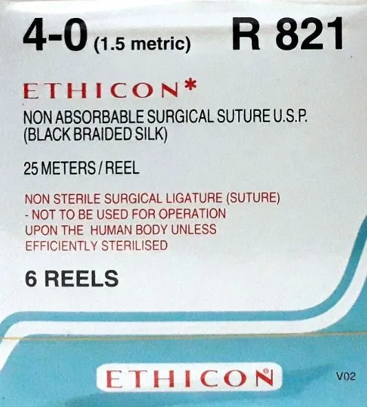 Ethicon 25 cm 4-0 USP Black Braided Silk Suture R821