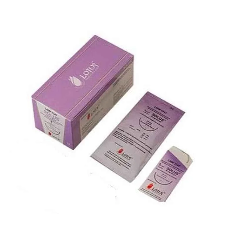 Lotus SOLUS Suture -Vicryl Type- USP 1-180 cm-1/2 Circle Round Bodied, 1/2
Circle Taper Cut Double Armed 40 mm Needle - LNW2180GF - 12 Pcs