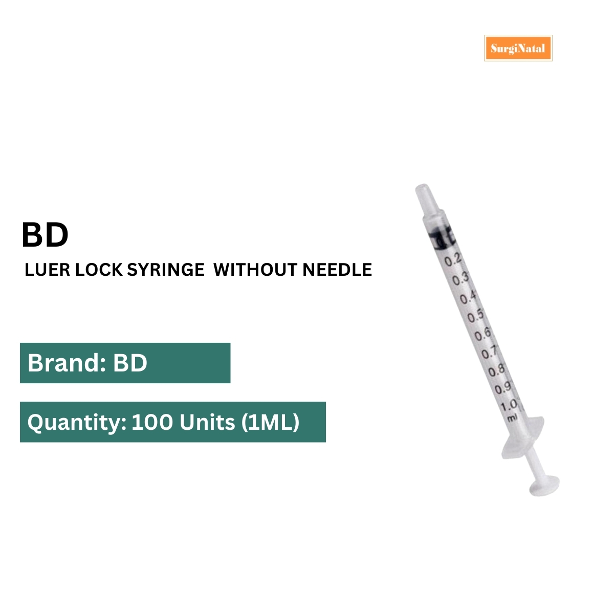 bd syringe 1ml luer lock without needle-100 pcs box