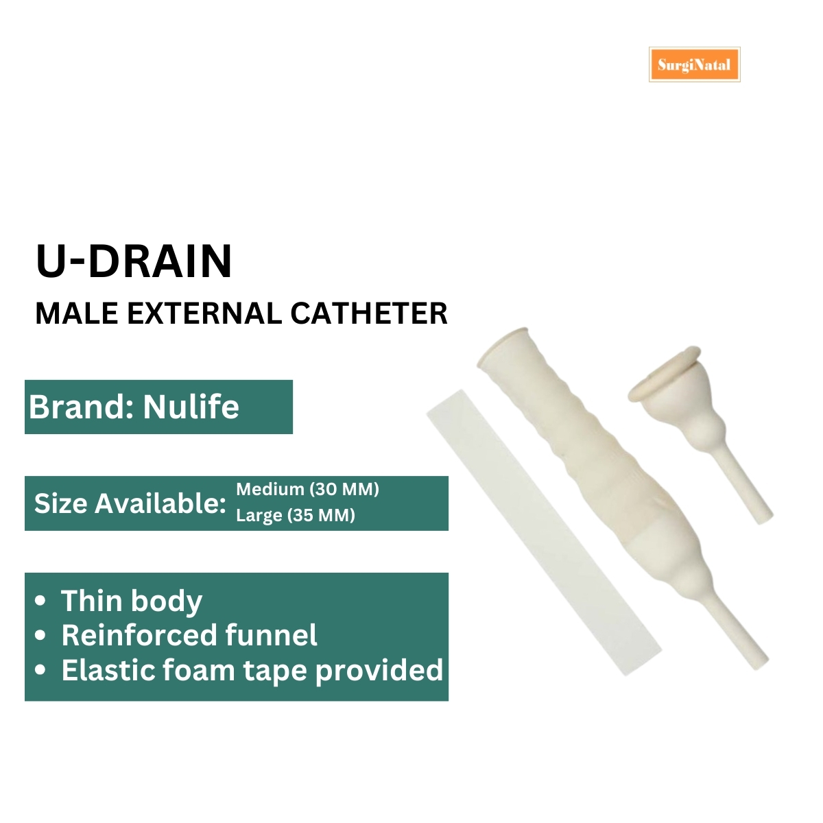 nulife u-drain male external catheter (condom cathether)