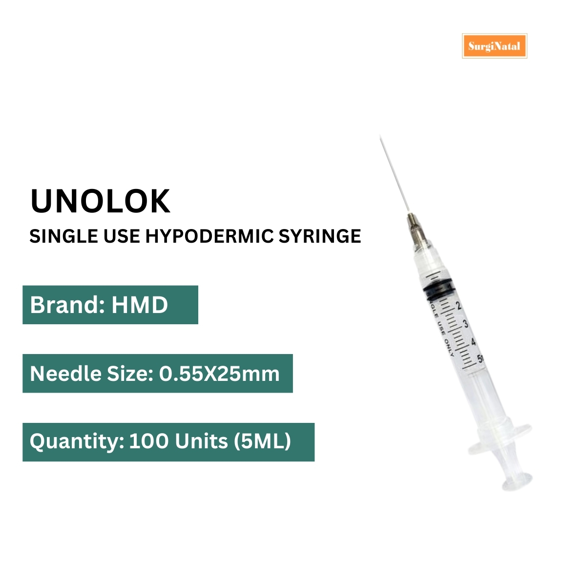 unolok syringe 5 ml - 100 units pack