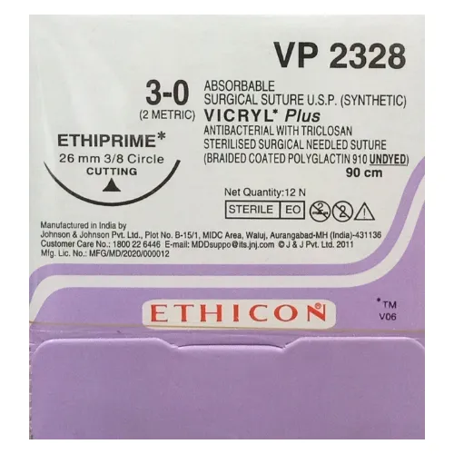 Ethicon Vicryl Plus Suture USP 3-0 VP 2328 Cutting, 12 Foils