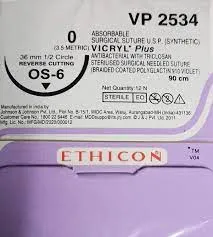 Ethicon Vicryl Plus Sutures USP 0, 1/2 Circle Reverse Cutting - VP2534