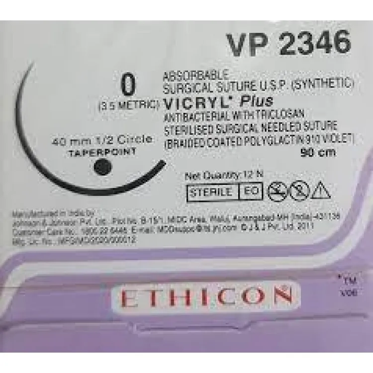 Ethicon Vicryl Plus Sutures USP 0, 1/2 Circle Round Body - VP 2346