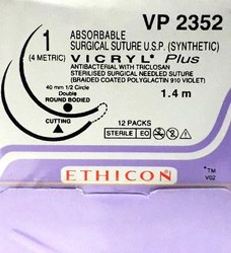 Ethicon Vicryl Plus Sutures USP 1, 1/2 Circle Round Body Heavy - VP 2352