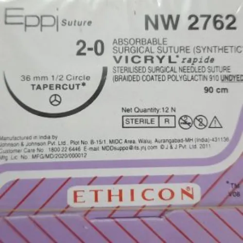 Vicryl Rapide Sutures USP 2-0, 1/2 Circle Tapercut NW2762ER