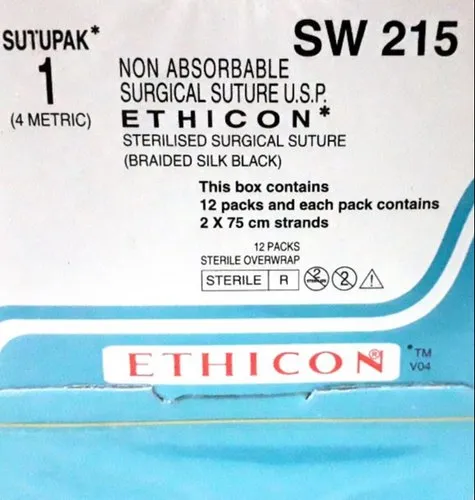 Ethicon Sutapak Silk Sutures USP 1, Needleless - SW215 -12 Foils