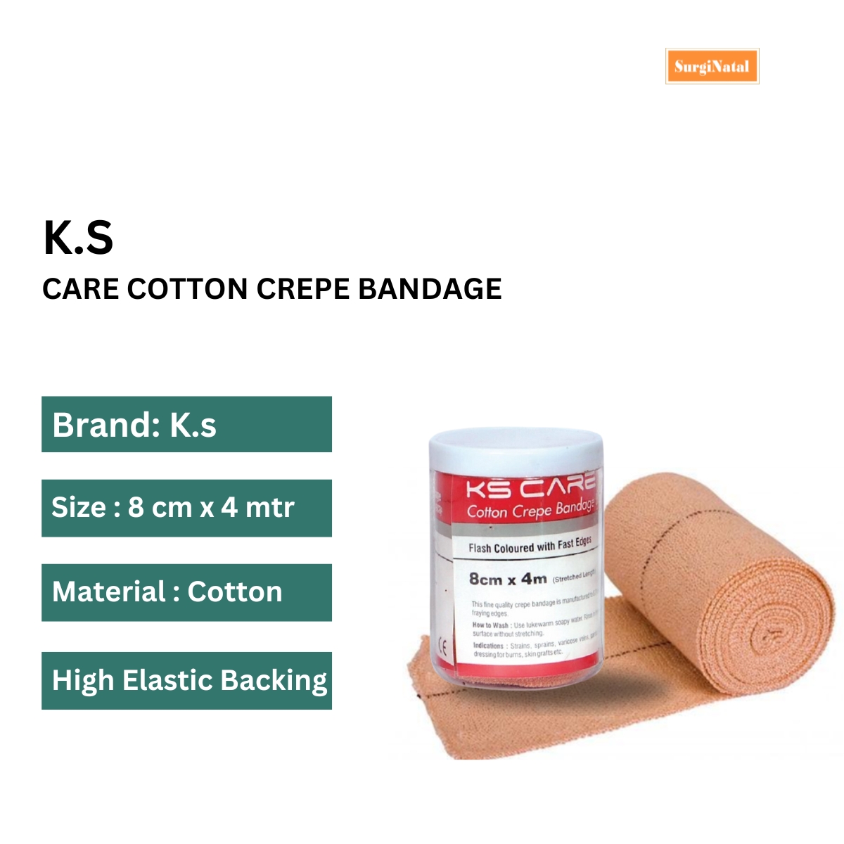 k. s. care cotton crepe bandage 8 cm x 4 mtr