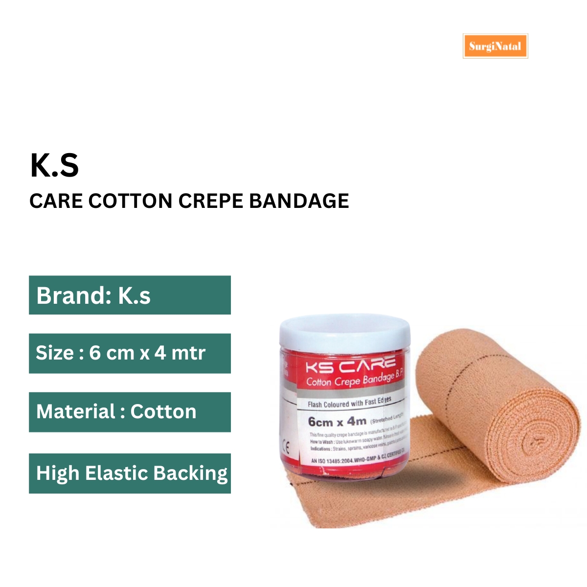 k. s. care cotton crepe bandage 6 cm x 4 mtr