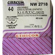 Ethicon Vicryl Rapide Sutures USP 4-0, 3/8 Circle Cutting Prime NW 2718