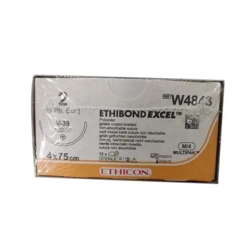 Ethicon Ethibond Sutures USP 2, 1/2 Circle Tapercut - W4843 -12 Foils